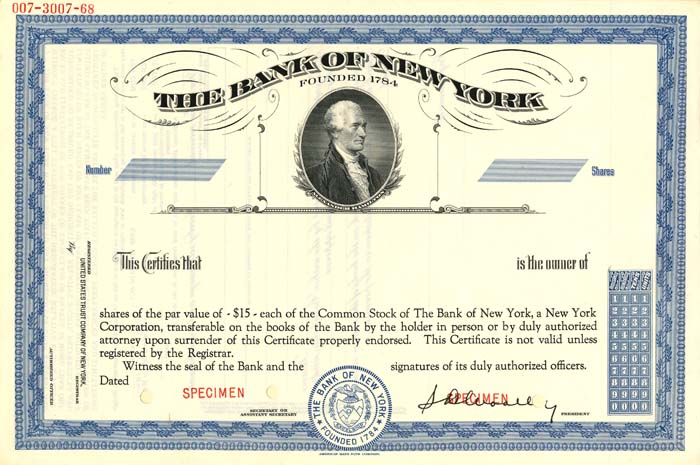 Bank of New York Co. - Stock Certificate